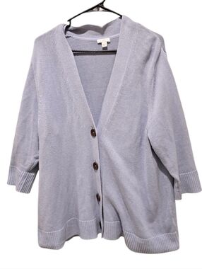 J. Jill "Rain Drop" Blue Cotton Blend Cardigan With Brown Buttons Size XL